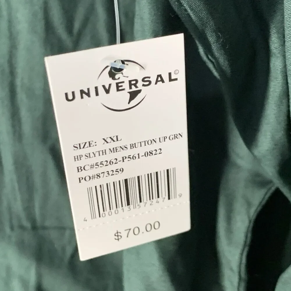 NWT Universal Harry Potter Slytherin Green Oxford Button Shirt Flip Cuff XXL